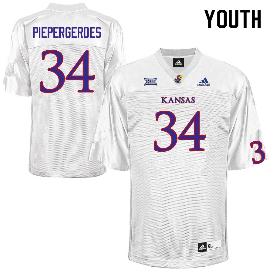 Youth #34 Owen Piepergerdes Kansas Jayhawks College Football Jerseys Sale-White - Click Image to Close